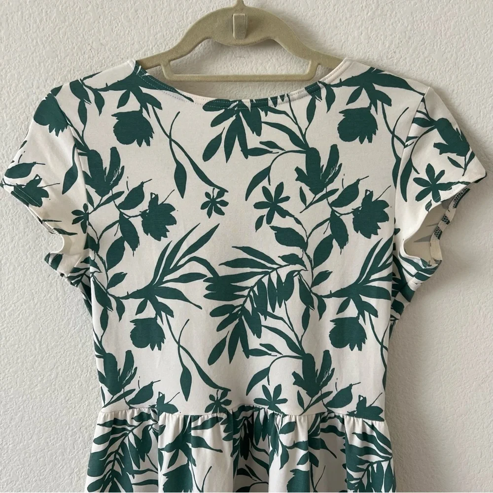 Pact NWOT Organic Cotton Fit & Flare Crossover Tropical Palm Summer Dress Small - Picture 11 of 16